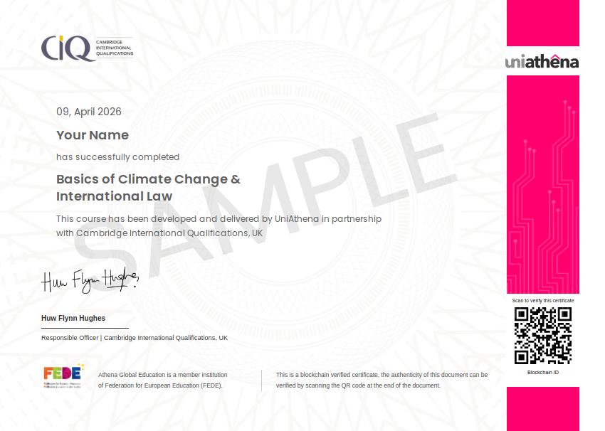 Basics of Climate Change & International Law Sample Certificate