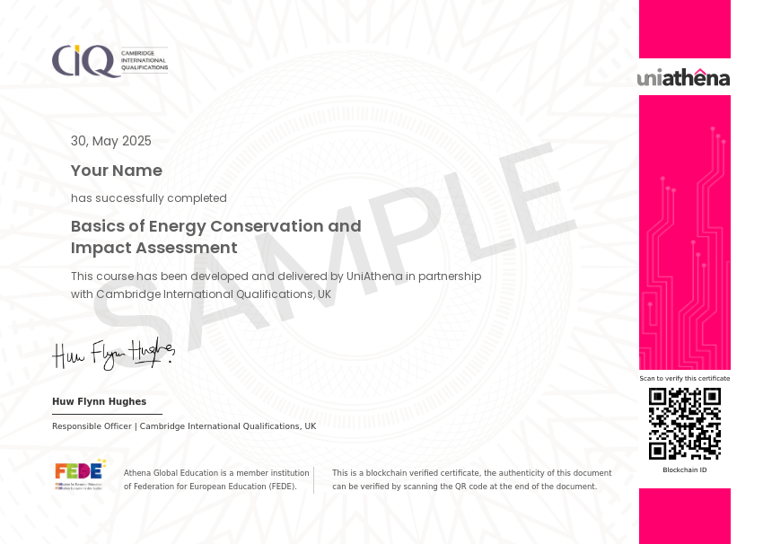 Basics of Energy Conservation & Impact Assessment Sample Certificate