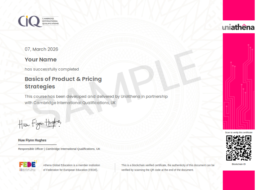 Basics of Product & Pricing Strategies Sample Certificate