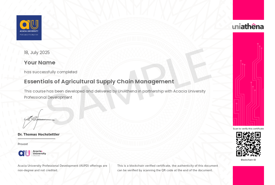 Essentials of Agricultural Supply Chain Management Sample Certificate