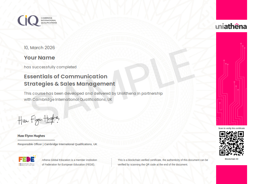 Essentials of Communication Strategies & Sales Management Sample Certificate
