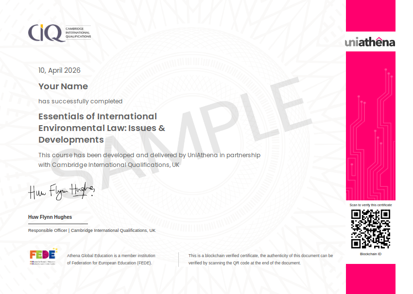 Essentials of International Environmental Law: Issues & Developments Sample Certificate