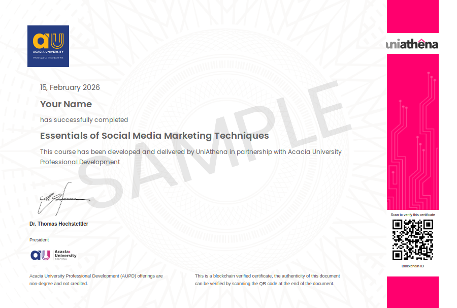 Essentials of Social Media Marketing Techniques Sample Certificate
