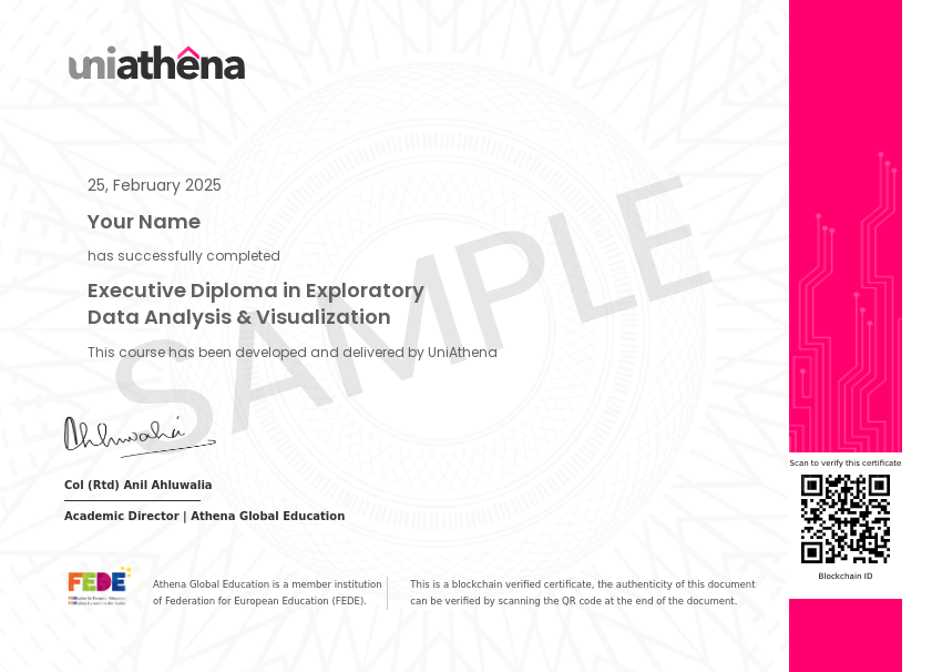 Executive Diploma in Exploratory Data Analysis & Visualization Sample Certificate