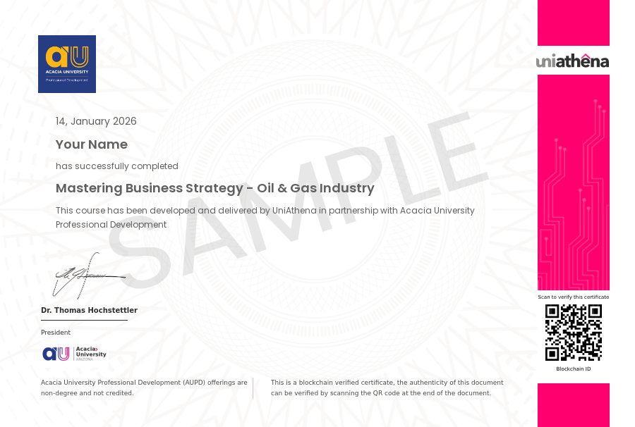 Mastering Business Strategy -  Oil & Gas Industry Sample Certificate