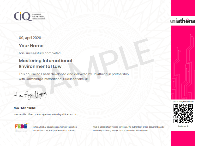 Mastering International Environmental Law Sample Certificate