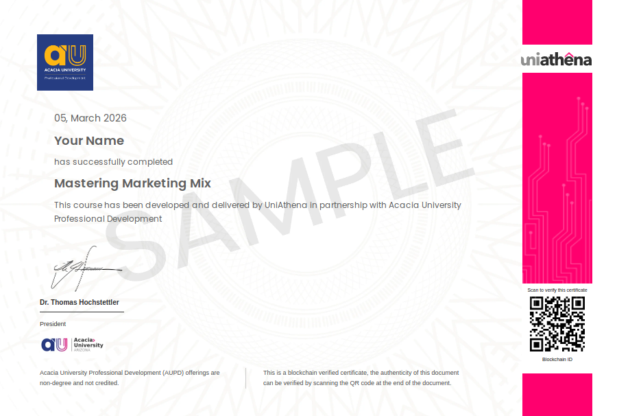 Mastering Marketing Mix Sample Certificate