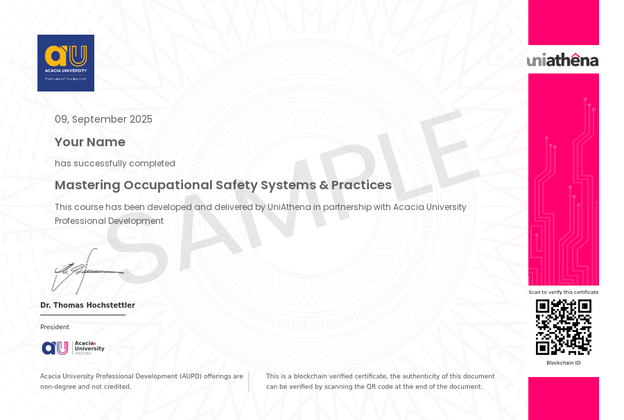 Mastering Occupational Safety Systems & Practices Sample Certificate