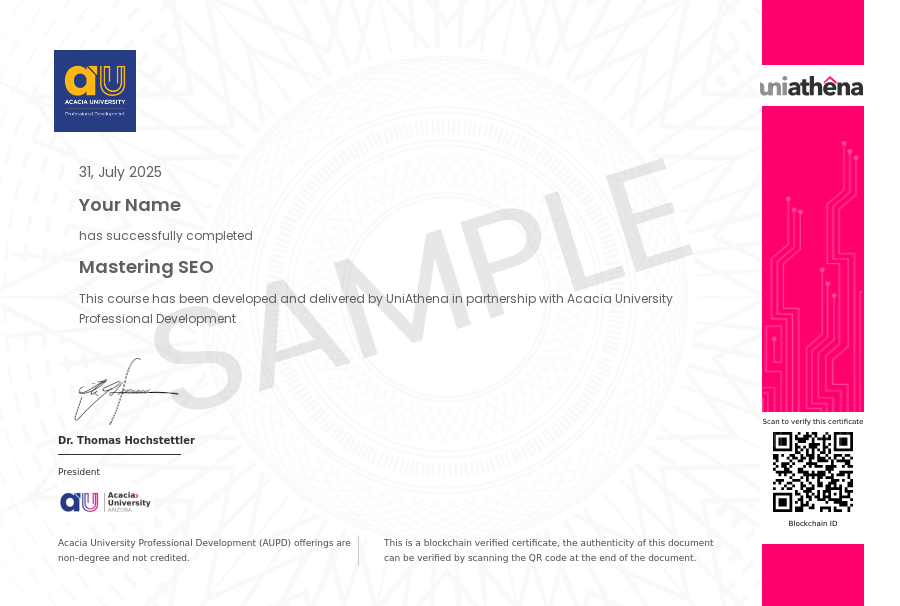 Mastering SEO Sample Certificate
