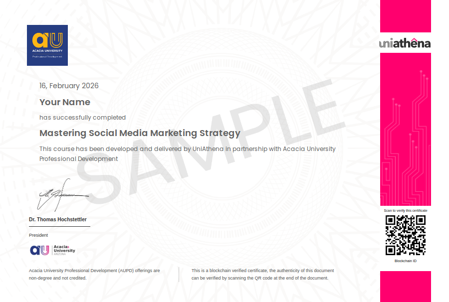 Mastering Social Media Marketing Strategy Sample Certificate